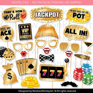 Printable Casino Party Photo Booth Props - Black and Gold Casino Photobooth Props - Poker Party Printable Props - Poker Party Party Props