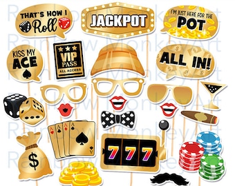 Printable Casino Party Photo Booth Props - Black and Gold Casino Photobooth Props - Poker Party Printable Props - Poker Party Party Props