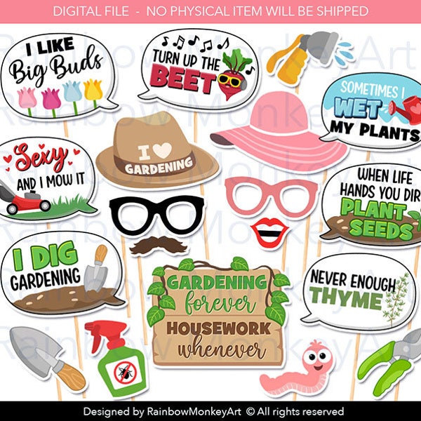 Funny Gardening Quotes Photo Booth Props - Gardening Puns Photobooth Props - Garden Party Printable Props - Gardening Props