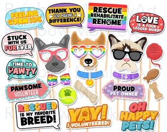 Printable Pet Welfare Volunteer Photo Booth Props - Cat Welfare Props - Pet Rescue Printable Props - Pet Shelter Party