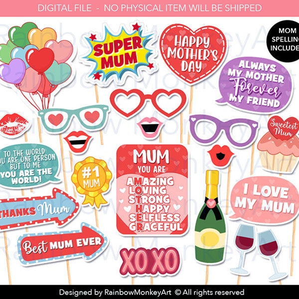 Printable Mother's Day Photo Booth Props - Mother's Day Photobooth Props - Mother's Day Printable Props -Mother's Day Props