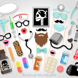 Medical Photo Booth Props: Doctor Nurse Party, 33 Piece Set (Digital Download)