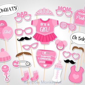 Pink Baby Shower Photo Booth Props: 25 Piece Set (Digital Download)