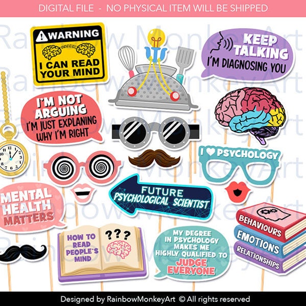 Printable Psychology Photo Booth Props - Psychological Science Photobooth Props - Science Printable Props - Psychology Clipart - Psychology