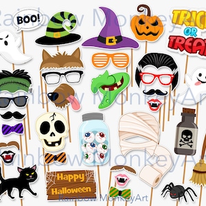 Printable Halloween Photo Booth Props - Halloween Photobooth Props - Photobooth Props - Frankenstein Jack O Lantern Party