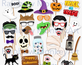 Printable Halloween Photo Booth Props - Halloween Photobooth Props - Photobooth Props - Frankenstein Jack O Lantern Party