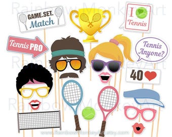 Printable Tennis Party Photo Booth Props, Instant Download - A4, Letter Size Digital File