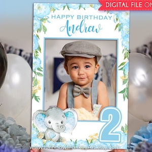 2nd Birthday Printable Photo Booth Frame - 2nd Birthday Blue Peony Selfie Photo Booth Frame - Blue Floral 2nd Birthday Photo Prop Frame