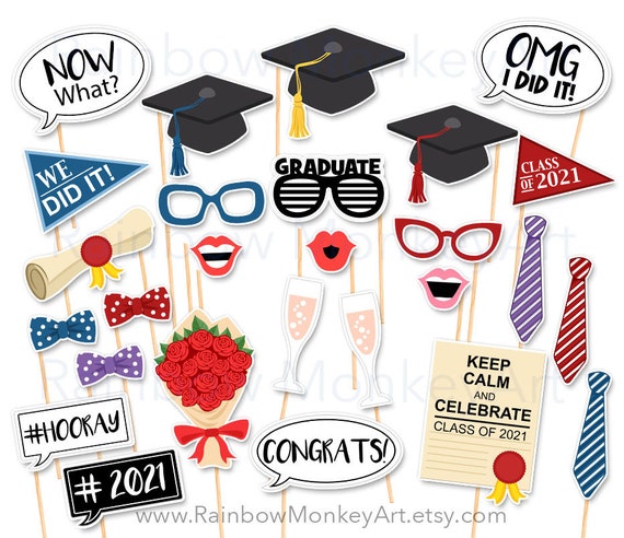 Printable Graduation Photo Booth Props Graduation Photobooth Etsy