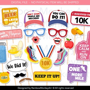 Running 10K Photo Booth Props - Runner Photobooth Props - Running Race Printable Props - Marathon Props