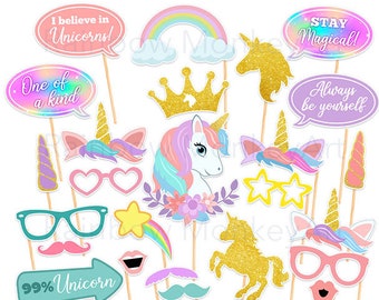 Printable Unicorn Photo Booth Props - Unicorn Photobooth Props - Rainbow Party Printable Props - Magical Unicorn Birthday Party