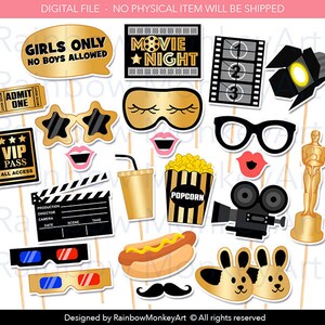 Movie Night Photo Booth Props: Black & Gold Pyjama Party (Printable)