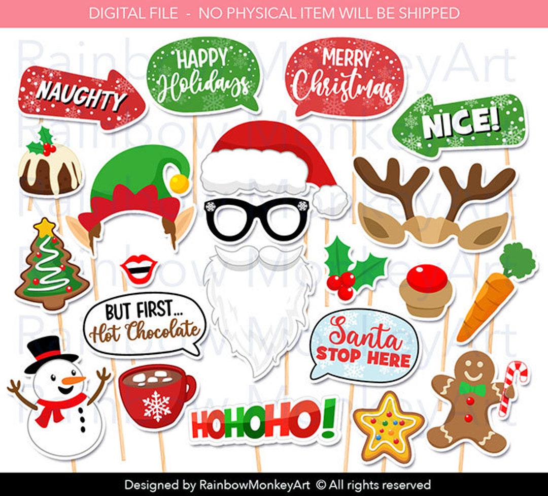 Printable Christmas Party Photo Booth Props Christmas Party Photobooth Props Santa Claus Photo Booth Props Christmas Party Decor Etsy Ireland