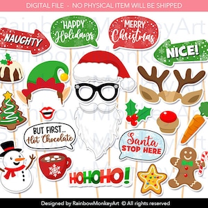 Printable Christmas Photo Booth Props: 21-Piece Party Set (Digital Download)