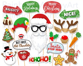 Printable Christmas Party Photo Booth Props - Christmas Party Photobooth Props - Santa Claus Photo Booth Props - Christmas Party Decor