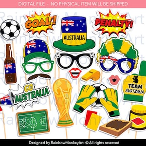 Team Australia Soccer Photo Booth Props: 21 Piece Set (Digital Download)