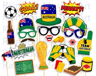 Printable Team Australia Soccer Photo Booth Props - Australia Soccer Photobooth Props - Soccer Props -Go Australia -Qatar 2022
