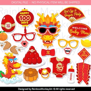 Year of the Dragon Photo Booth Props: Red Egg Ginger Party (Digital Download)
