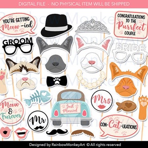 Cat Wedding Photo Booth Props: 29-Piece Printable Set (PDF)