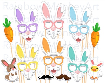 Accesorios para fotomatón de Pascua: Máscaras de conejito, fiesta de primavera (descarga digital)
