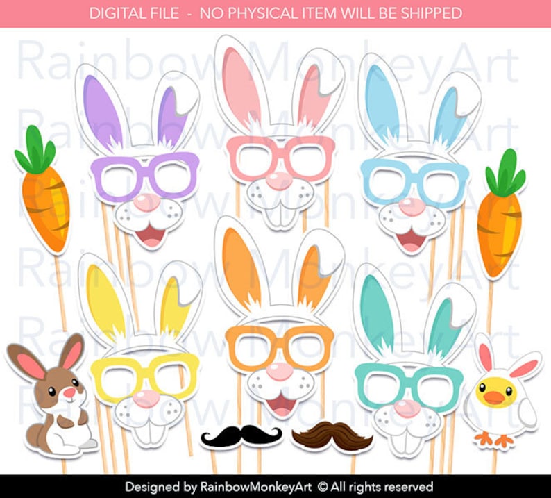 Printable Easter Party Celebration Photo Booth Props Bunny Etsy