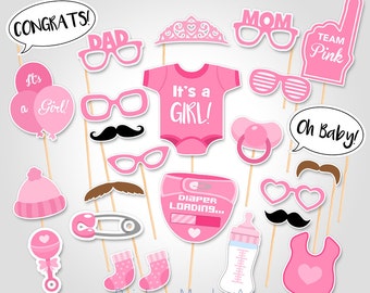 Printable Baby Shower Photo Booth Props: Pink Girl Set (Digital Download)