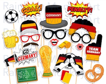 Printable Team Germany Soccer Photo Booth Props -Germany Football Photobooth Props - Soccer Props -Go Germany, Football Props -Germany Props