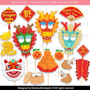 2024 Chinese New Year Photo Booth Props: Dragon Party (Digital Download)