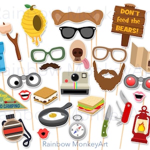 Printable Camping Photo Booth Props: 28-Piece Set (Digital Download)