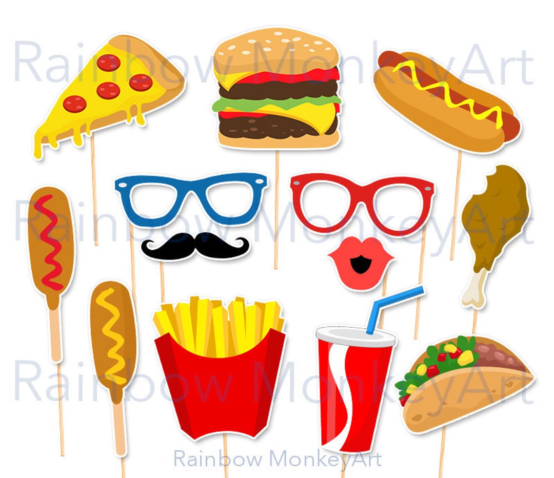 Printable Fast Food Party Photo Booth Props Burger Fries Etsy