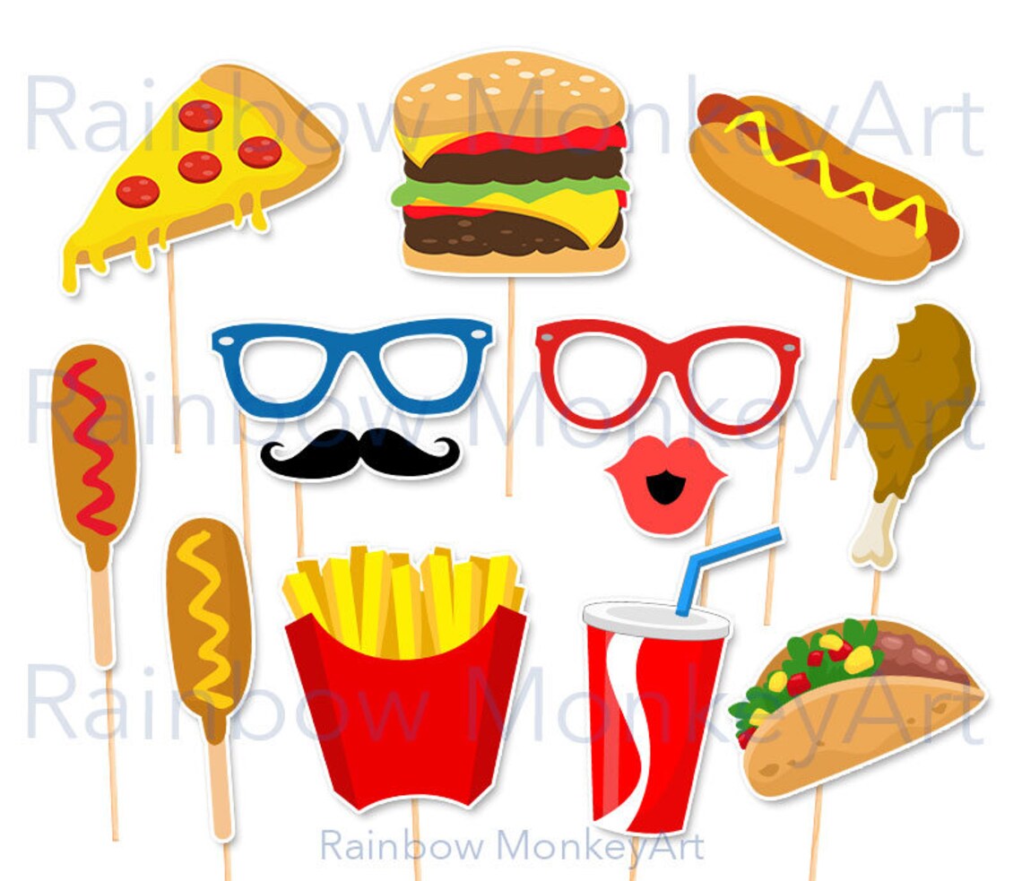 Printable Fast Food Party Photo Booth Props Burger Fries | Etsy