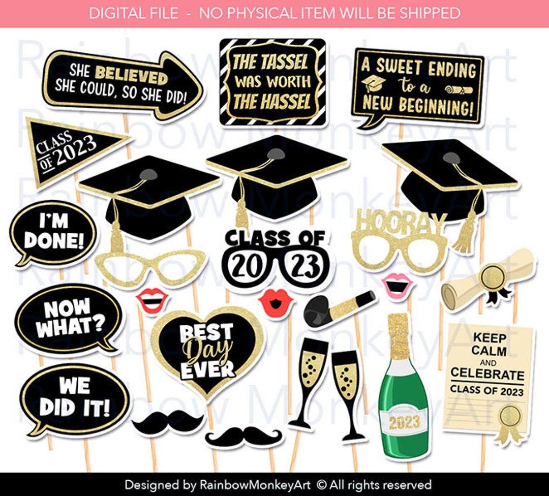 Printable Graduation Photo Booth Props Graduation Black Gold Photobooth