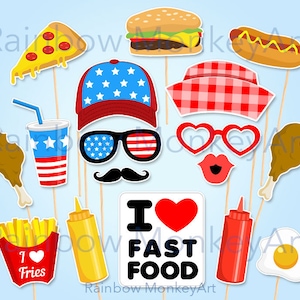 Printable Fast Food Party Photo Booth Props - Burger Fries Party Photobooth Props - Hot Dog Party Printable Props - Pizza Party Props