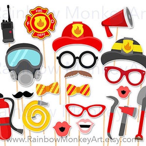 Firefighter Photo Booth Props: Kids Birthday Party Decorations (Digital Download)