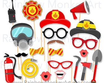 Printable Firefighter Photo Booth Props - Kids Firefighter Party Props - Kids Firefighter Birthday Decor - Firefighter Photo Booth Props