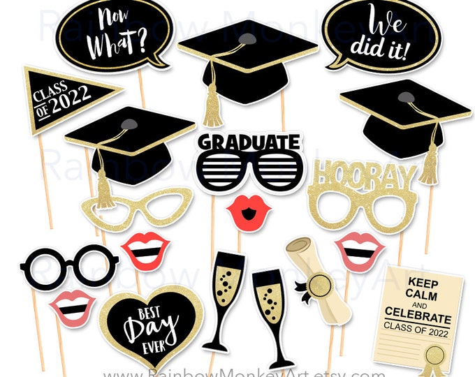 Printable Graduation Photo Booth Props Graduation Black Gold - Etsy