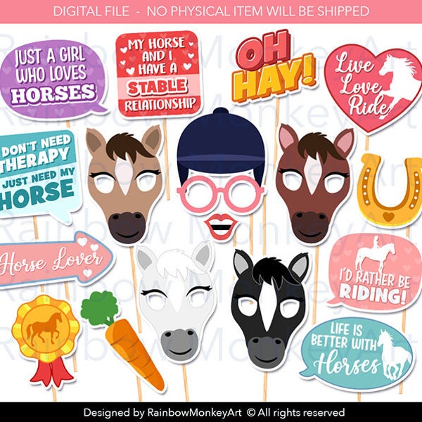 Printable Horse Lover Photo Booth Props - Horse Riding Party Photobooth Props - Horse Clipart - Horse Props - Horse Photobooth Props