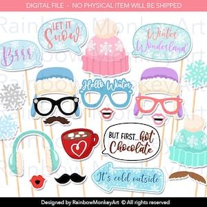 Winter Photo Booth Props: Party Printable Set (Digital Download)