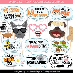 Funny Animal Puns Photo Booth Props: Party Printables (PDF)