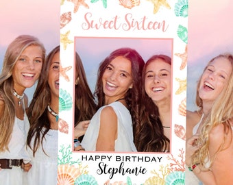 Sweet 16 Birthday Party Printable Sweet 16 Photo Booth Frame - Beach Theme Selfie Photo Booth Frame - Sweet Sixteen Photo Prop Frame