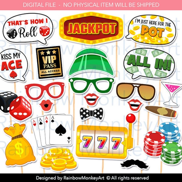 Printable Casino Party Photo Booth Props - Poker Night Photobooth Props - Poker Party Printable Props - Poker Party Party Props