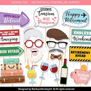 Accesorios para fotomatón de fiesta de jubilación: Set imprimible de 21 piezas (descarga digital)