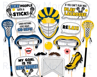 Printable Lacrosse Photo Booth Props - Lacrosse Photobooth Props - Lacrosse Props - Lacrosse Sports Props - Lacrosse Props Navy Gold