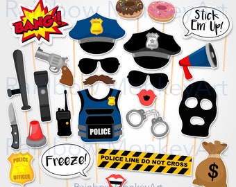 Accesorios para fotomatón de policías y ladrones: set de 42 piezas (descarga digital)