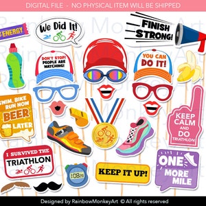 Triathlon Photo Booth Props - Triathlon Photobooth Props - Running Race Printable Props - Marathon Props