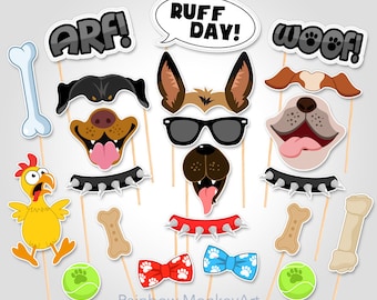 Acessórios para cabine de fotos de cães para impressão: pastor alemão, rottweiler, buldogue (PDF)