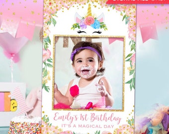 1st Birthday Unicorn Printable Photo Booth Frame - First Birthday Unicorn Selfie Photo Booth Frame - Unicorn 1st Birthday Photo Prop Frame