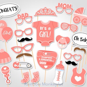 Coral Baby Shower Photo Booth Props: It&#39;s a Girl (Digital Download)