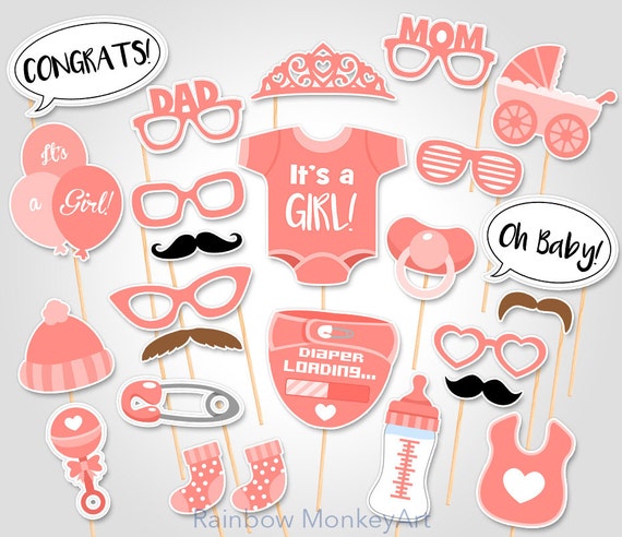 Printable Coral Baby Shower Photo Props It s a Girl Baby Photo Booth Props Printable Photobooth Props Baby Girl Printable Party Props Etsy