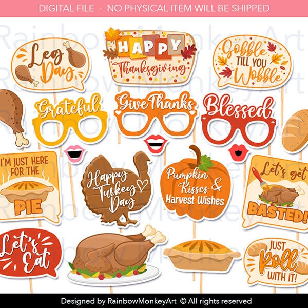 Printable Thanksgiving Photo Booth Props - Thanksgiving Photobooth Props - Thanksgiving Party Props, Thanksgiving Decor, Thanksgiving Party